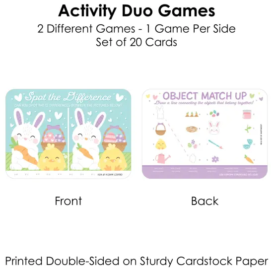 Big Dot of Happiness Spring Easter Bunny - 2-in-1 Happy Easter Party Cards - Activity Duo Games - Set of 20 {6}