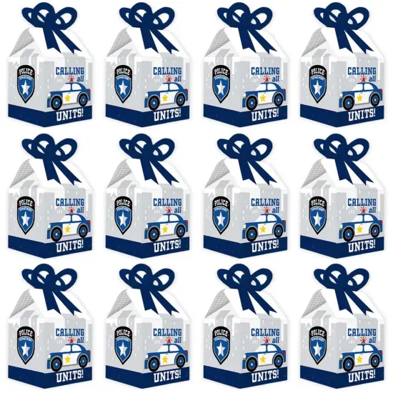 Big Dot of Happiness Calling All Units - Police - Square Favor Gift Boxes - Cop Birthday Party or Baby Shower Bow Boxes - Set of 12 {6}