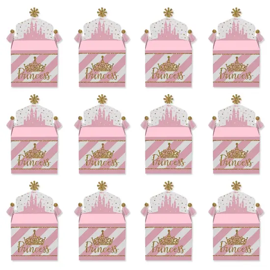 Big Dot of Happiness Little Princess Crown - Treat Box Party Favors - Pink and Gold Baby Shower or Birthday Party Goodie Gable Boxes - Set of 12 {6}