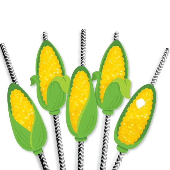 Big Dot of Happiness It's Corn - Paper Straw Decor - Fall Harvest Party Striped Decorative Straws - Set of 24 {7}