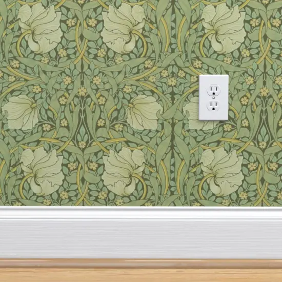 Pre-Pasted Wallpaper 2FT Wide Green Vines Flower Damask Victorian Floral Sage William Morris Custom Pre-pasted Wallpaper by Spoonflower {5}