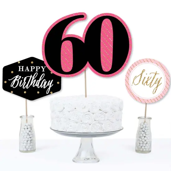 Big Dot of Happiness Chic 60th Birthday - Pink, Black and Gold - Birthday Party Centerpiece Sticks - Table Toppers - Set of 15 {4}