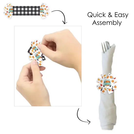 Big Dot of Happiness Happy Fall Truck - Harvest Pumpkin Party Paper Napkin Holder - Napkin Rings - Set of 24 {6}