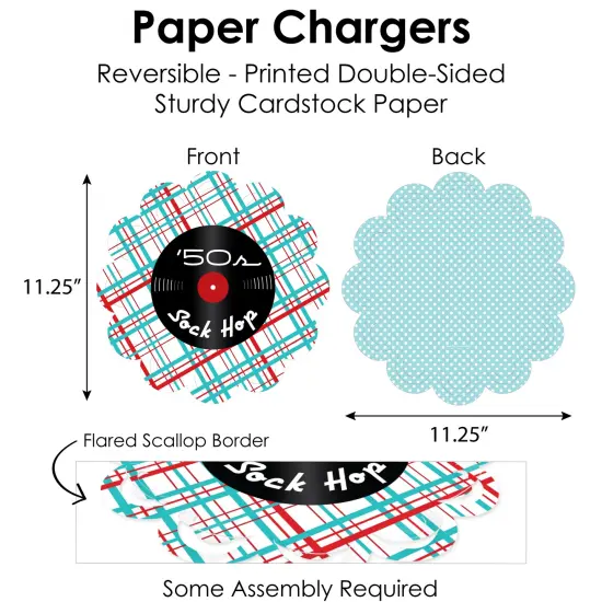 Big Dot of Happiness 50&rsquo;s Sock Hop - 1950s Rock N Roll Party Paper Charger and Table Decorations - Chargerific Kit - Place Setting for 8 {6}