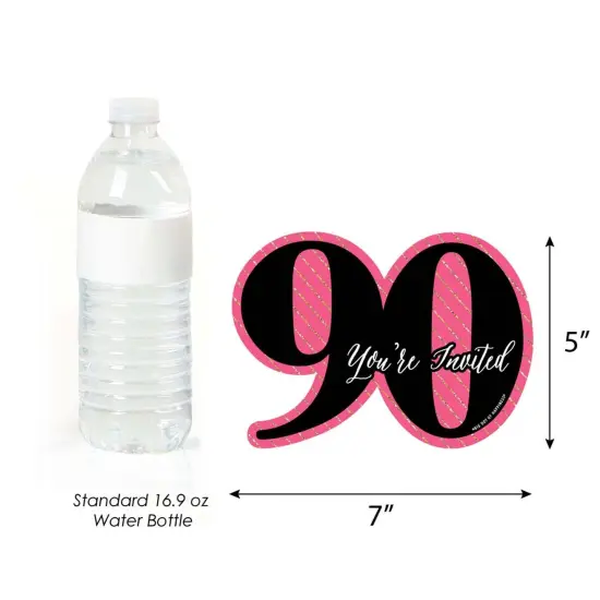 Big Dot of Happiness Chic 90th Birthday - Pink, Black and Gold - Shaped Fill-in Invites - Birthday Party Invitation Cards with Envelopes - Set of 12 {7}