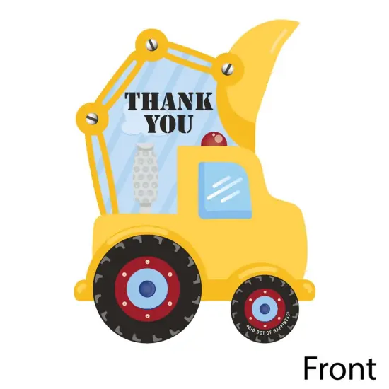 Big Dot of Happiness Construction Truck - Shaped Thank You Cards - Baby Shower or Birthday Party Thank You Note Cards with Envelopes - Set of 12 {4}