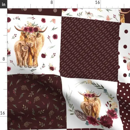 Various Fabrics by the Yard or Fat Quarter Highland Cow Scottish Shaggy Floral Baby Calf Cattle Custom Printed Fabric by Spoonflower {2}
