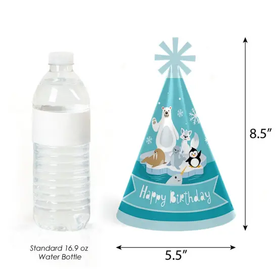 Big Dot of Happiness Arctic Polar Animals - Cone Happy Birthday Party Hats for Kids and Adults - Set of 8 (Standard Size) {4}