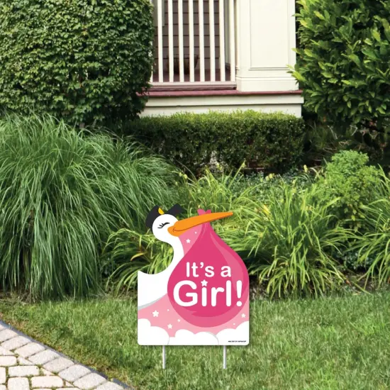 Big Dot of Happiness Girl Special Delivery - Outdoor Lawn Sign - It's a Girl Stork Baby Shower Yard Sign - 1 Piece {1}
