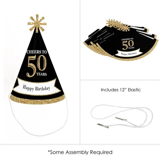 Big Dot of Happiness Adult 50th Birthday - Gold - Cone Birthday Party Hats for Adults - Set of 8 (Standard Size) {6}