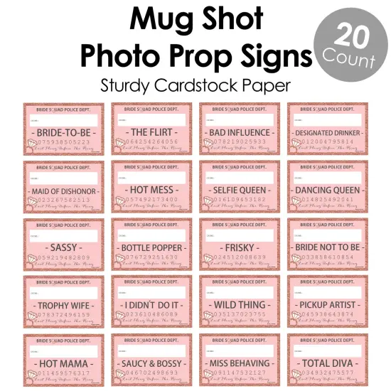 Big Dot of Happiness Bride Squad - Rose Gold Bridal Shower or Bachelorette Party Mug Shots - Photo Booth Props Mugshot Signs - 20 Count {6}