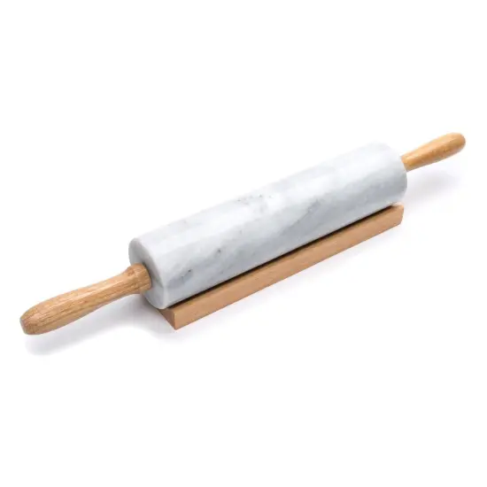 Marble Rolling Pin with Wood Stand Non Porous Non Stick Gray and White {1}