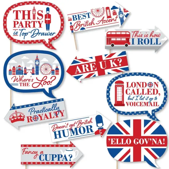Big Dot of Happiness Funny Cheerio, London - British UK Party Photo Booth Props Kit - 10 Piece {1}