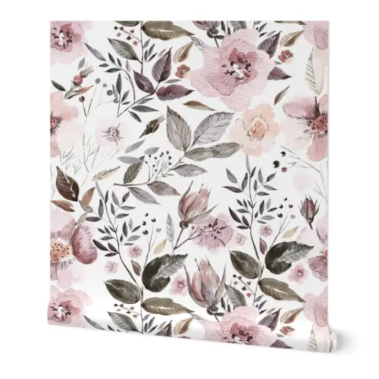 Peel & Stick Wallpaper 2FT Wide Floral Pastel Botanical Nature Roses Custom Removable Wallpaper by Spoonflower {7}