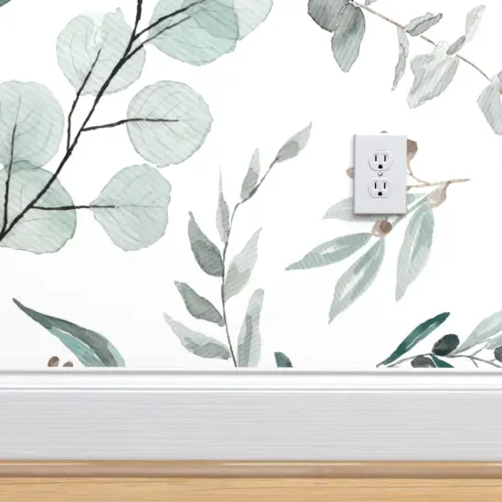 Pre-Pasted Wallpaper 2FT Wide Painted Eucalyptus Australian Flora Botanical Garden Watercolor Nature Leaf Custom Pre-pasted Wallpaper by Spoonflower {4}