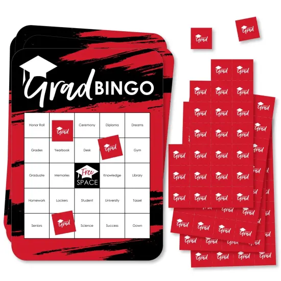 Big Dot of Happiness Red Grad - Best is Yet to Come - Bingo Cards and Markers - Red Graduation Party Shaped Bingo Game - Set of 18 {1}