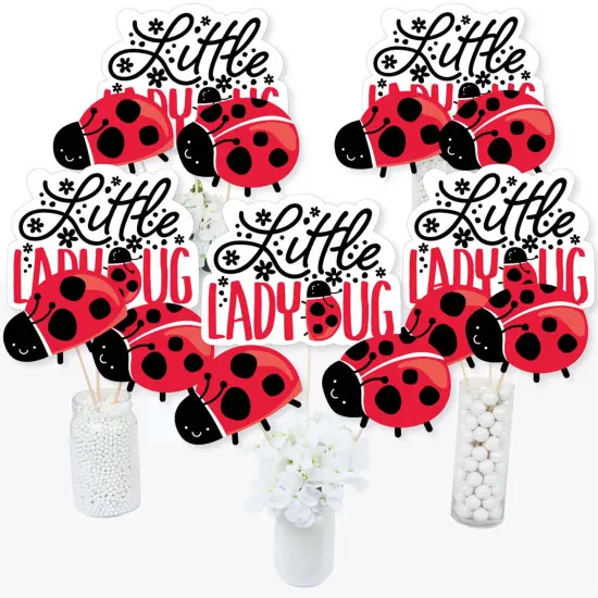 Big Dot of Happiness Happy Little Ladybug - Baby Shower or Birthday Party Centerpiece Sticks - Table Toppers - Set of 15 {3}