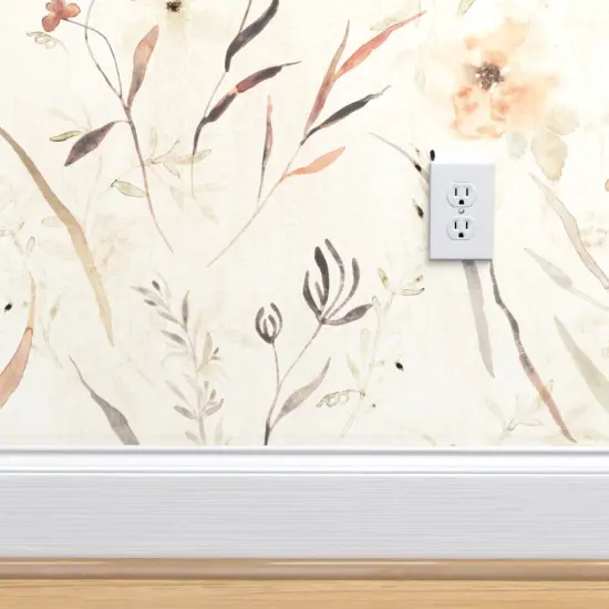 Peel & Stick Wallpaper 2FT Wide Elegant Meadow Wildflowers Hand-Painted Neutral Botanical Feminine Earth Tone Garden Custom Removable Wallpaper by Spoonflower {4}