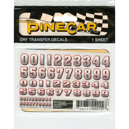 Pine Car Derby Dry Transfer Decal 3"X2.5" Sheet-Bevelled Numbers {1}