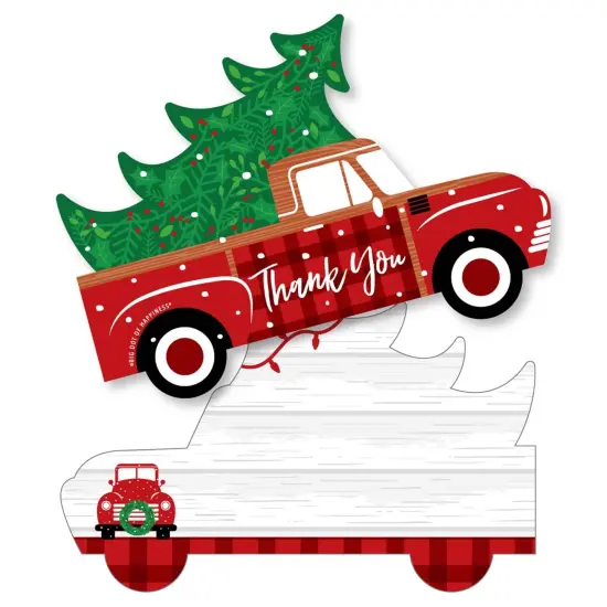 Big Dot of Happiness Merry Little Christmas Tree - Shaped Thank You Cards - Red Truck Christmas Party Shaped Thank You Cards with Envelopes Set of 12 {1}