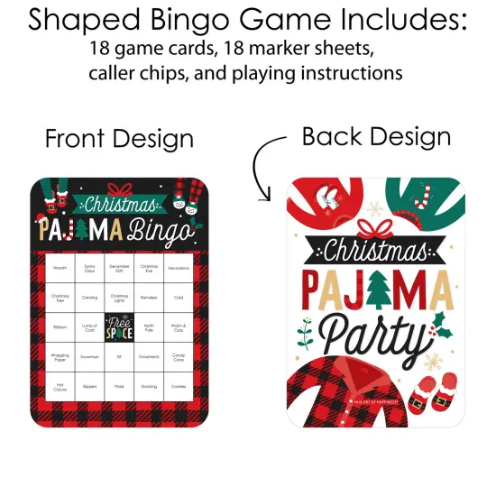 Big Dot of Happiness Christmas Pajamas - Bingo Cards and Markers - Holiday Plaid PJ Party Bingo Game - Set of 18 {4}