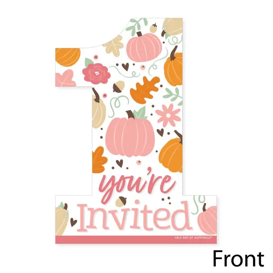 Big Dot of Happiness 1st Birthday Girl Little Pumpkin - Shaped Fall First Birthday Party Invitation Cards with Envelopes - Set of 12 {4}