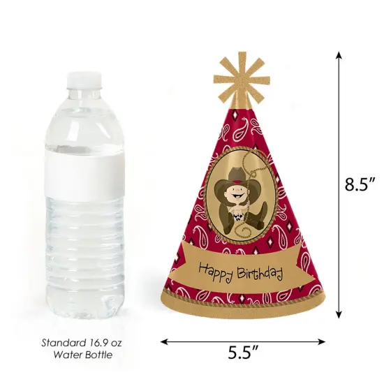 Big Dot of Happiness Little Cowboy - Western Cone Happy Birthday Party Hats for Kids and Adults - Set of 8 (Standard Size) {4}