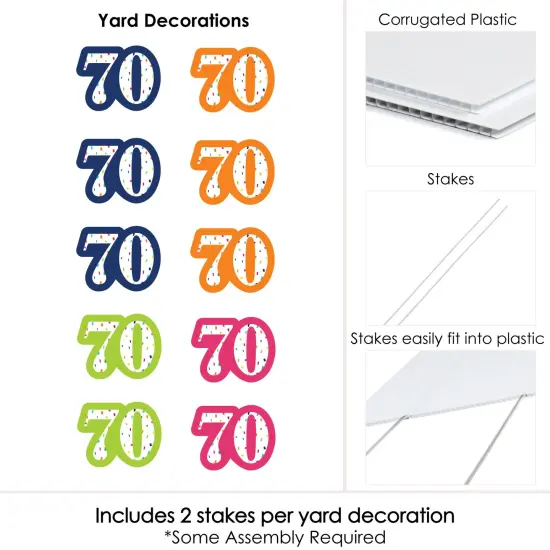 Big Dot of Happiness 70th Birthday - Cheerful Happy Birthday - Lawn Decorations - Outdoor Seventieth Birthday Party Yard Decorations - 10 Piece {7}