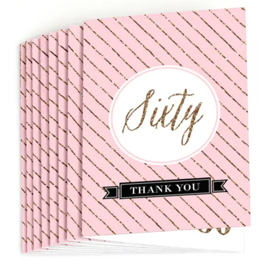 Big Dot of Happiness Chic 60th Birthday - Pink, Black and Gold - Birthday Party Thank You Cards (8 count) {3}