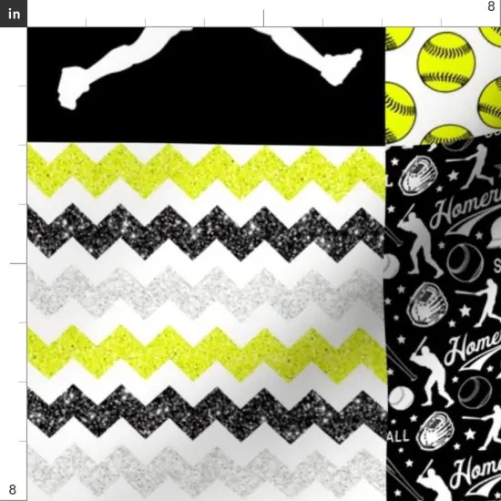 Various Fabrics by the Yard or Fat Quarter Softball Baseball Neon Yellow Black Womens Sports Girls Chevron Wholecloth Quilt Topper Cheater Custom Printed Fabric by Spoonflower {4}