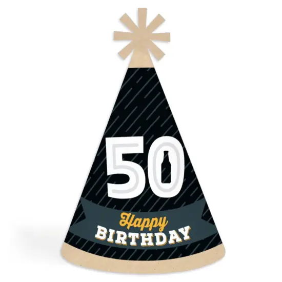 Big Dot of Happiness Cheers and Beers to 50 Years - Cone Happy Birthday Party Hats for Adults - Set of 8 (Standard Size) {1}