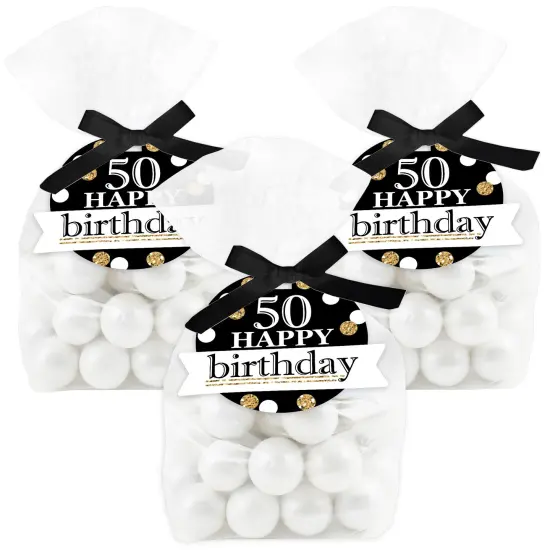 Big Dot of Happiness Adult 50th Birthday - Gold - Birthday Party Clear Goodie Favor Bags - Treat Bags With Tags - Set of 12 {1}