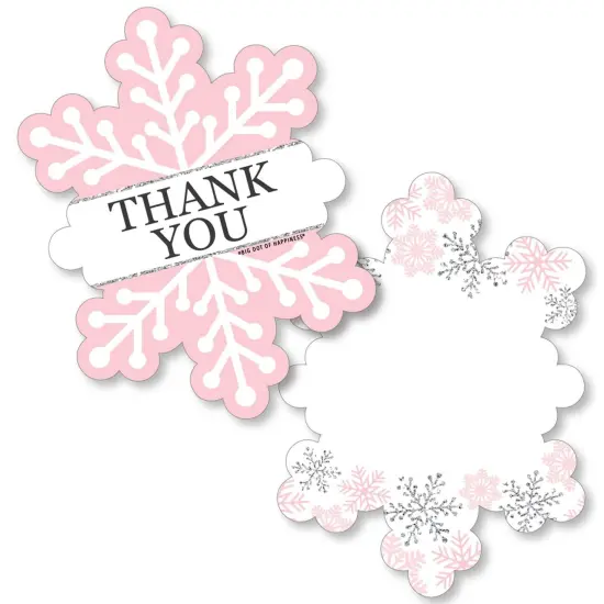 Big Dot of Happiness Pink Winter Wonderland - Shaped Thank You Cards - Snowflake Birthday Party Baby Shower Thank You Cards with Envelopes - Set of 12 {1}