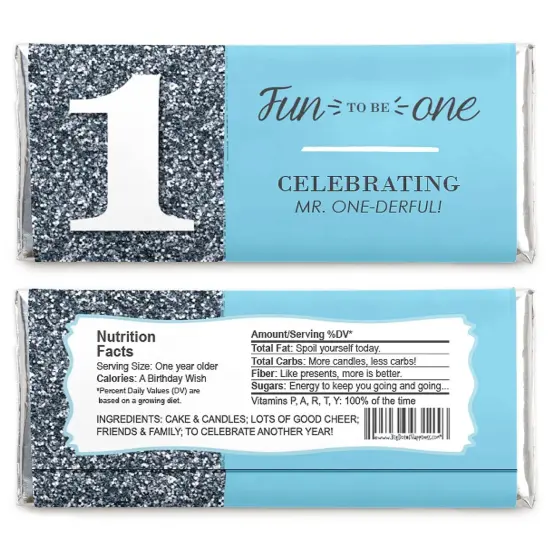 Big Dot of Happiness 1st Birthday Boy - Fun to be One - Candy Bar Wrappers First Birthday Party Favors - Set of 24 {3}