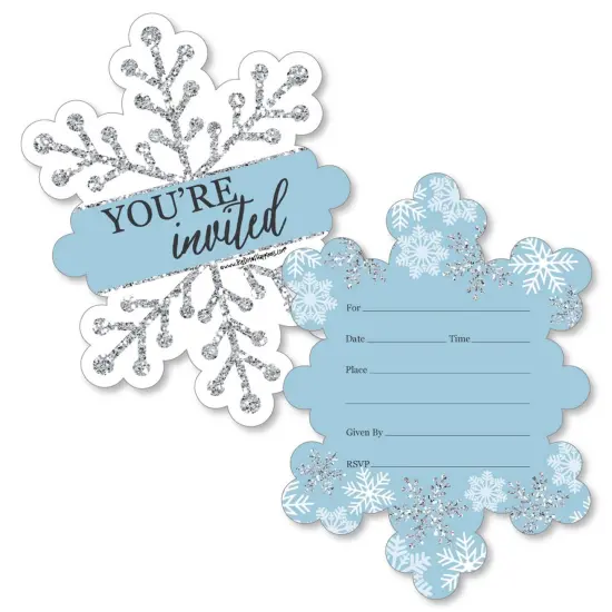 Big Dot of Happiness Winter Wonderland - Shaped Fill-in Invites - Snowflake Holiday Party and Winter Wedding Invites Cards with Envelopes - Set of 12 {1}