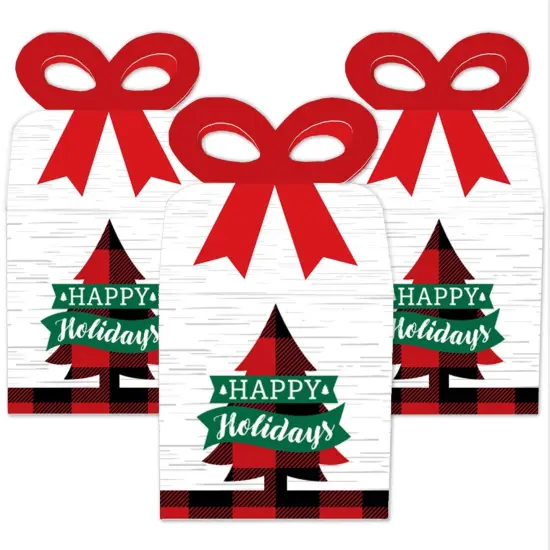Big Dot of Happiness Holiday Plaid Trees - Square Favor Gift Boxes - Buffalo Plaid Christmas Party Bow Boxes - Set of 12 {3}