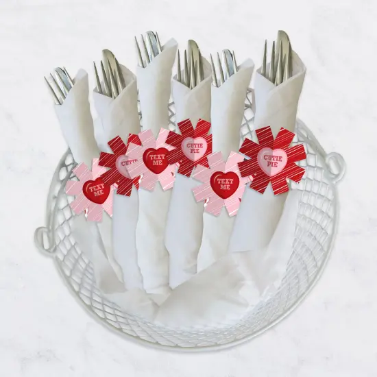 Big Dot of Happiness Conversation Hearts - Valentine&rsquo;s Day Party Paper Napkin Holder - Napkin Rings - Set of 24 {4}