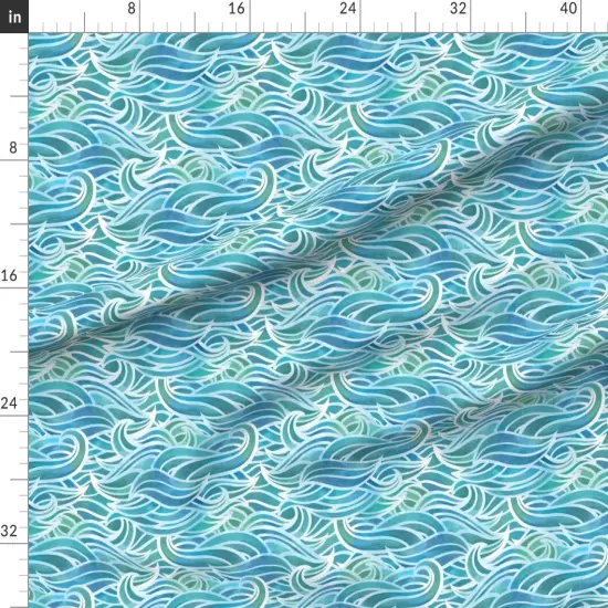 Various Fabrics by the Yard or Fat Quarter Abstract Watercolor Waves Whimsical Wave Ocean Sea Blue Summer Beach Mermaid Custom Printed Fabric by Spoonflower {1}