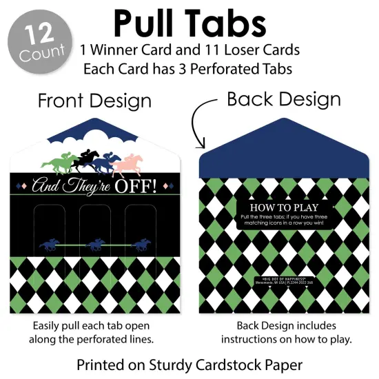 Big Dot of Happiness Kentucky Horse Derby - Horse Race Party Game Pickle Cards - Pull Tabs 3-in-a-Row - Set of 12 {7}