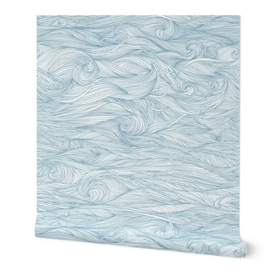 Peel & Stick Wallpaper 2FT Wide Abstract Blue Waves Lines Swirls Water Like Geometric Nautical Custom Removable Wallpaper by Spoonflower {7}