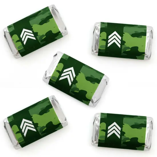 Big Dot of Happiness Camo Hero - Mini Candy Bar Wrapper Stickers - Army Military Camouflage Party Small Favors - 40 Count {1}