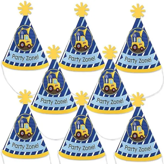 Big Dot of Happiness Construction Truck - Mini Cone Baby Shower or Birthday Party Hats - Small Little Party Hats - Set of 8 {1}