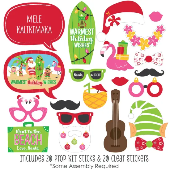 Big Dot of Happiness Tropical Christmas - Beach Santa Holiday Party Photo Booth Props Kit - 20 Count {3}
