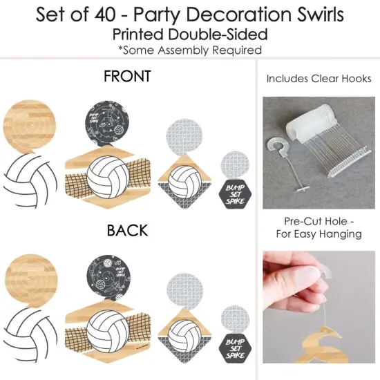 Big Dot of Happiness Bump, Set, Spike - Volleyball - Baby Shower or Birthday Party Hanging Decor - Party Decoration Swirls - Set of 40 {7}
