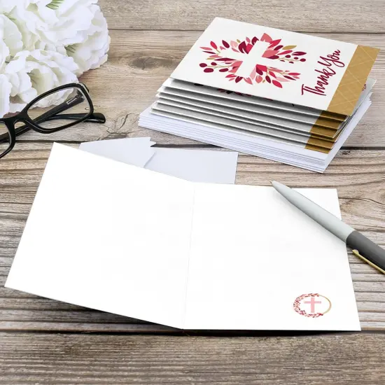 Big Dot of Happiness Pink Elegant Cross - Girl Religious Party Thank You Cards (8 count) {6}