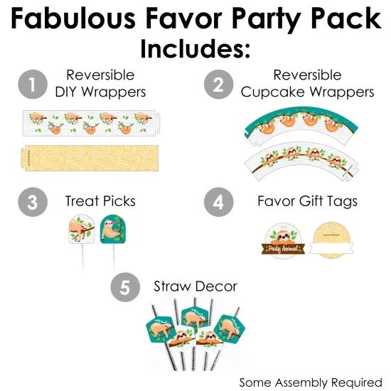 Big Dot of Happiness Let&rsquo;s Hang - Sloth - Baby Shower or Birthday Party Favors and Cupcake Kit - Fabulous Favor Party Pack - 100 Pieces {3}