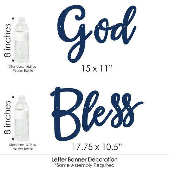 Big Dot of Happiness Blue Elegant Cross - Boy Religious Party Letter Banner Decoration - 36 Banner Cutouts and God Bless Banner Letters {7}
