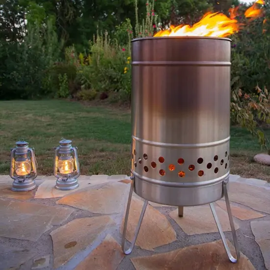 Feuerhand Fire Barrel Pyron, Stainless Steel Double-Walled Fire Pit for Yard or Patio, Feet Protect Ground Surface, 29" High, Great for Cooking Outdoors {5}
