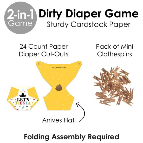 Big Dot of Happiness Let's Fiesta - Baby Shower Conversation Starter - 2-in-1 Dirty Diaper Game - Set of 24 {6}