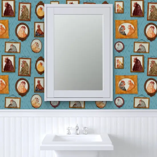 Pre-Pasted Wallpaper 2FT Wide Chickens,farm animals,Portraits,family,farmhouse,vintage inspired,rooster Custom Pre-pasted Wallpaper by Spoonflower {6}